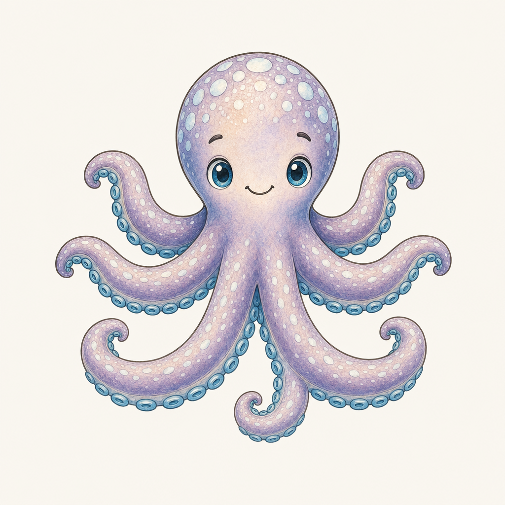 Castlebury, a friendly lavender seven-armed octopus